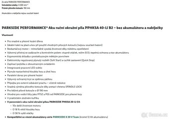 Okružní pila Parkside Performance aku - 40V nová - 7