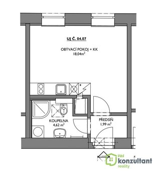 Pronájem moderního bytu 1+kk, 24,65 m² Brno - Veveří - 7
