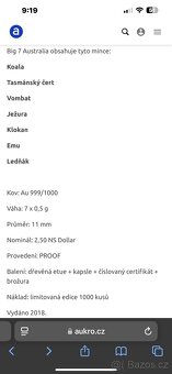 Zlato/ zlatá australská sbírka big 7 - 7