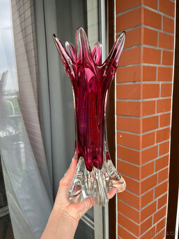 Váza 33 cm růžové hutní sklo, J. Hospodka Chřibská - 7