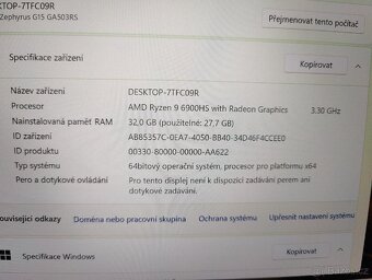 Herní notebook Asus Rog Zephyrus R9 RTX 3080 - 7