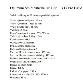NOVÁ Stolní vrtačka Optimum maschinen OPTIdrill B 17PRO - 7