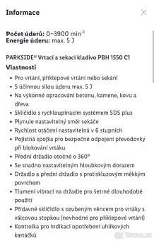 Elektrický kladivo Parkside síla úderů 5J - 7