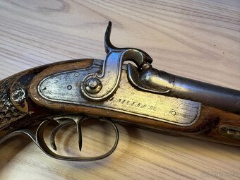Dvojhlavňová perkusní pistole – originál 19. století – Mülle - 7