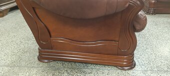 Rozkládací kožená sedací souprava, nábytek z masívu - 7