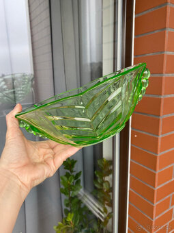Starožitná Art Deco mísa 23 cm, uranové sklo - 7