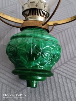 Starožitná malachitová velká petrolejová lampa - 7