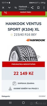 Prodám pneu 215/40 r16 - 7