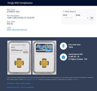 Svatováclavský dukát 1928, certifikace NGC MS 62 - 7