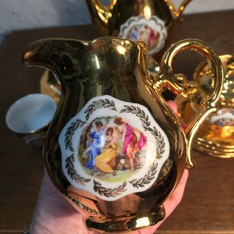 zlatý servis Tři grácie konvice cukřenka šálky s podšálky - 7