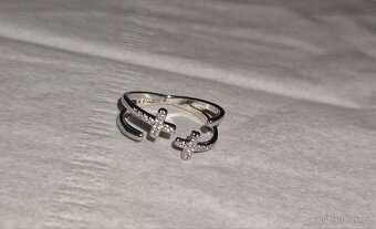 Nový dámský stříbrný prsten prstýnek 925 otevřený kříže kříž - 7