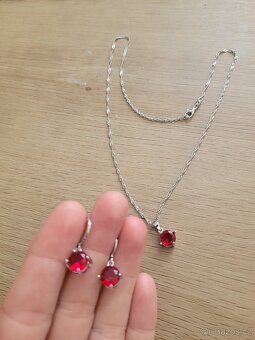 Nová dámská stříbrná červená sada šperků - 7