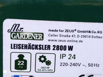 Prodám elektrický Válcový drtič MR.Garden-2800 W. - 7