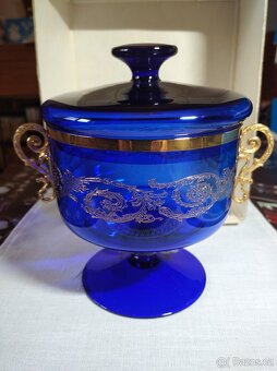 Modré sklo s rytými ornamenty zlacené - 7