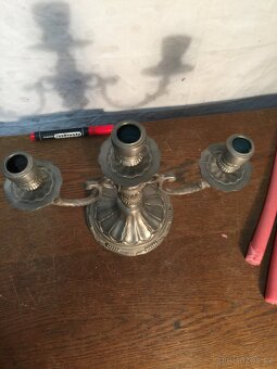 Velký cínový svícen 4 x punc. Krásný masivní cín. - 7