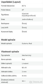 Herní mechanická klávesnice Rapture KILO (Red Spínače) - 7