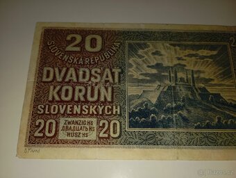 VZÁCNÁ BANKOVKA 20 SK, 1939, NÍZKÁ SÉRIE, NEPERFOROVANÁ - 7