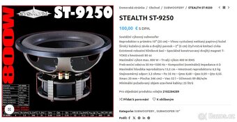 Prodám pár subwooferů - STEALTH ST9250 - 7