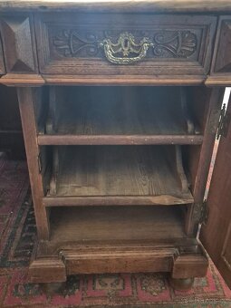 Starožitný dubový psací stůl – neorenesance do prostoru - 7