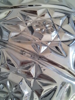 Skleněná, stříbrná retro mísa na nožce – lisované sklo - 7