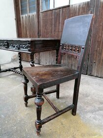 Starožitný psací stůl a dvě židle - 7