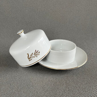 Porcelánová kulatá máslenka, dóza s víkem, Nová Role - 7