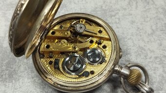 Staré stříbrné kapesní malované hodinky, pěkné gravírování - 7