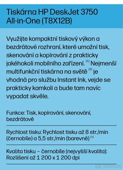Barevná tiskárna HP DeskJet 3750 záruka + 4 tonery - 7
