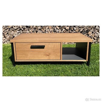 Konferenční stolek Morala – masivní dub, kov - 7