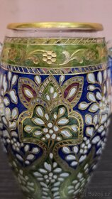 Starožitná skleněná váza s ručním smalt dekorem 6624 - 7