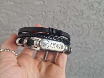 Nový pánský značkový kožený náramek Armani černý pravá kůže - 7