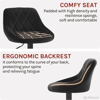 Nové párové barové židle, černý samet - 7