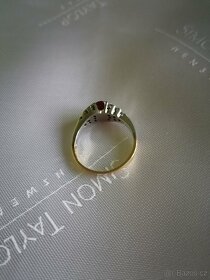 Zlatý luxusní prsten s Diamanty a Rubinem - 7