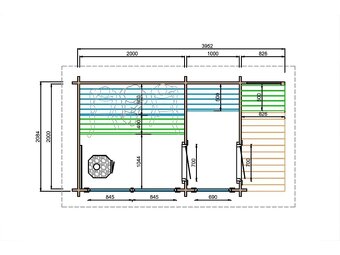 Venkovní finská sauna Hilden M 2x4m, 2 místnosti - 7