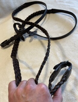 Otěže kožené proplétané tmavě hnědé - 7