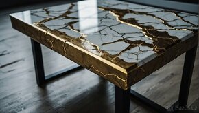 Stůl ve stylu kintsugi (dřevo+epoxid) - 7
