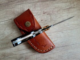 kapesní Damaškový nůž BUFFALO 16,5cm handmade+kožené pouzdro - 7