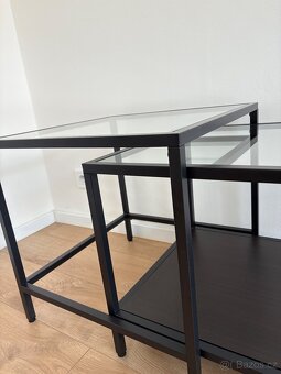 VITTSJÖ (IKEA) Sada stolků, sada 2 ks, černohnědá/sklo, 90x5 - 7