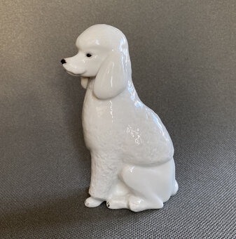 Porcelánová soška Sedící pudl 15 cm, LFZ Lomonosov - 7