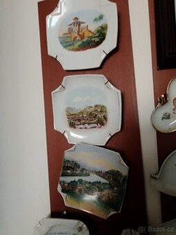 Starož. pohlednice s perletí + staré porcelánové popelníky. - 7