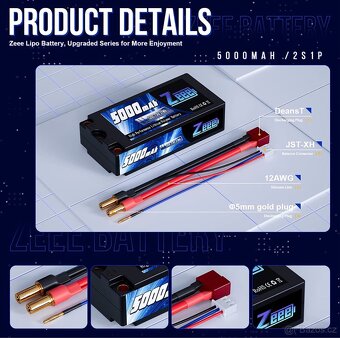 Zeee 2S Shorty LiPo baterie 5000mAh 7.4V 120C s 5mm banánkem - 7