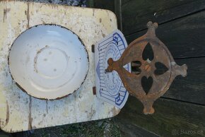 Starožitné kuchyňské jednomiskové váhy, smalt - 7