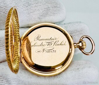 VZÁCNÉ 14K ZLATÉ KAPESNÍ HODINKY REMONTOIR S ŘETÍZKEM V ETUI - 7