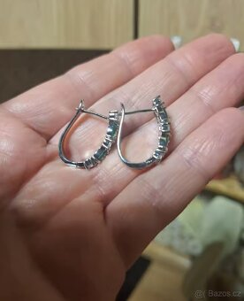 Nové dámské stříbrné náušnice zelené 925 třpytivé s kamínky - 7