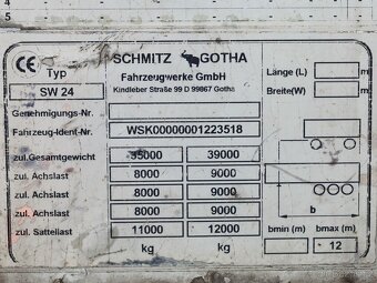 Schmitz SW 24,  92 CBM, BOČNÍ VRATA, ZVEDACÍ NÁPRAVA, NÁPRAV - 7