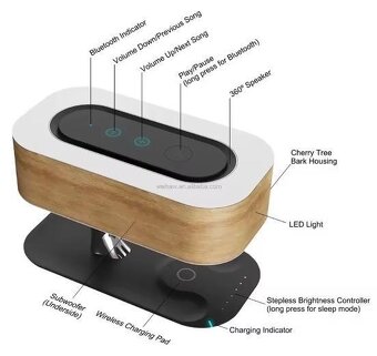 2x LED světlo na noční stolek - Bluetooth, reproduktor, nabí - 7