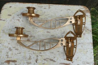 Secesní párové mosazné klavírní svícny - 7