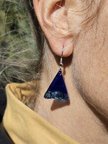 Modré, skleněné náušnice, handmade - 7