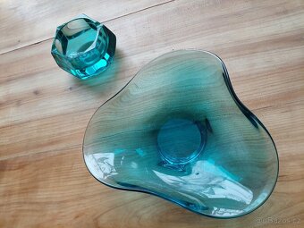 Luxusní skleněná antik váza + mísa + popelník zelené sklo - 7