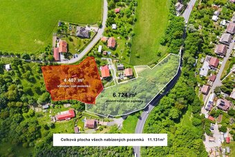 Prodej souboru pozemků (stavební část 4.407m2, ostatní 6.724 - 7